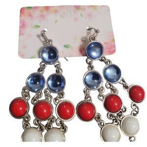 Beautiful Silver Toned with glass and faux stone dangle earrings